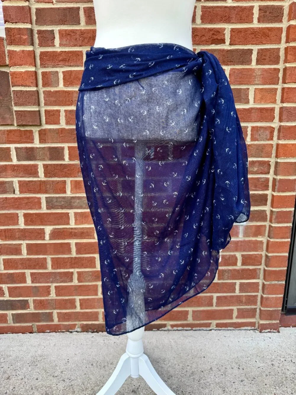 Nautical All Over Anchor Print Sheer Scarf 36x72